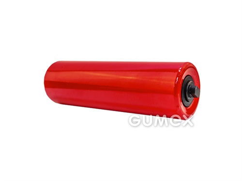 Valček dopravníka, priemer 89mm, dĺžka 315mm, hriadeľ o priemere 20mm, dĺžka hriadeľa 343mm, oba konce 14mm, oceľ, červený